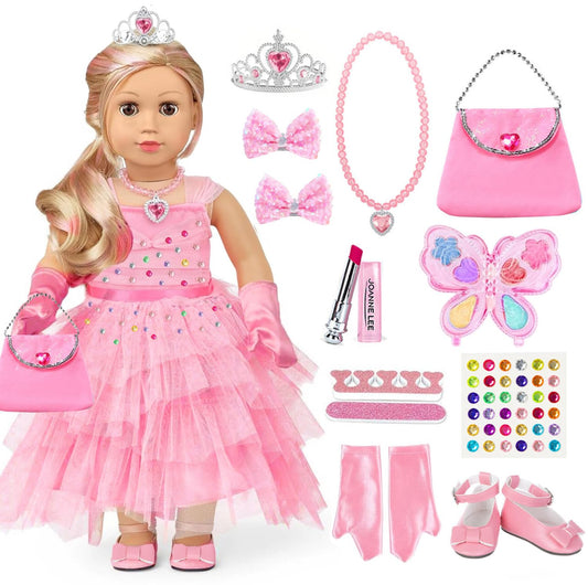 XFEYUE princess dress for 18-inch dolls, bright pink design for imaginative dress-up play