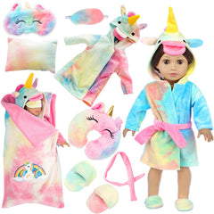 XFEYUE eighteen-inch doll rainbow unicorn outfit for imaginative play.