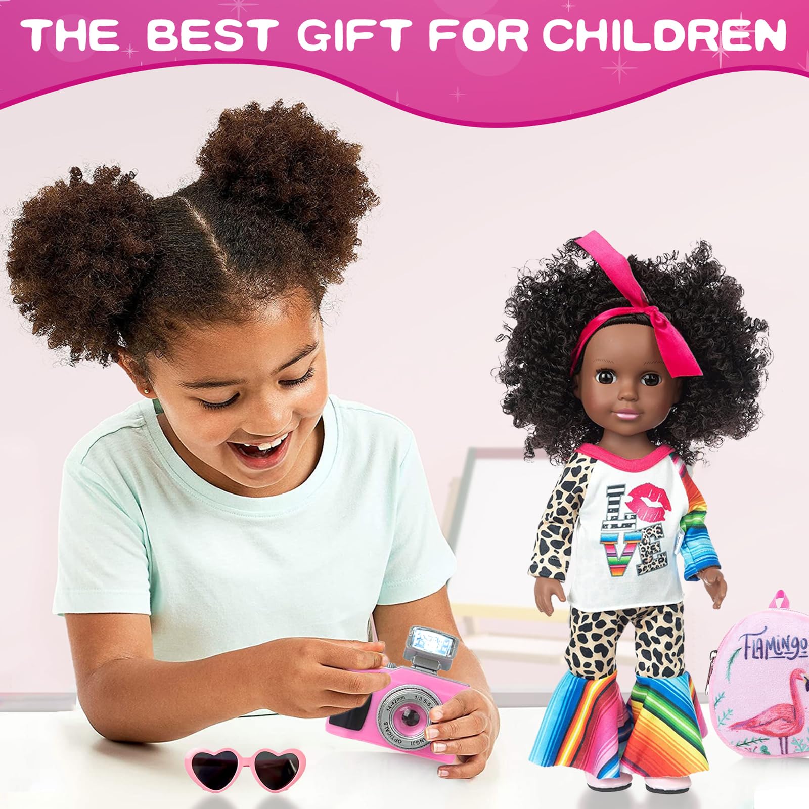 XFEYUE 14.5-inch black doll outfit set B for different imaginative scenarios.