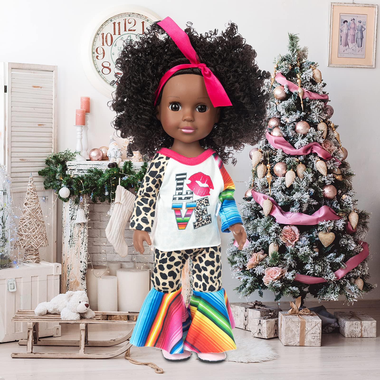 XFEYUE 14.5-inch black doll backpack and glasses support role-play outfits.