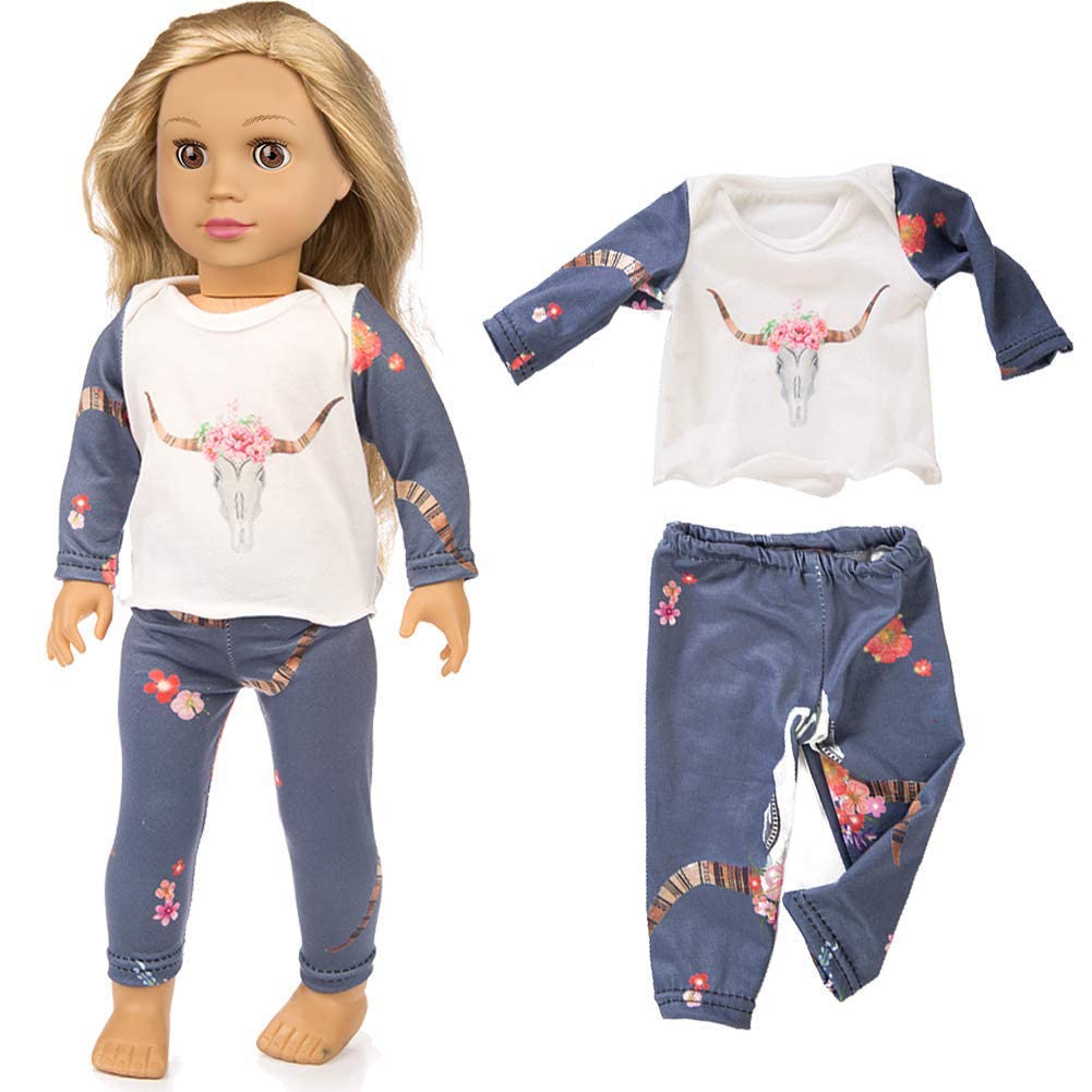 XFEYUE 18-inch doll clothes set packaging display shows the full outfit collection