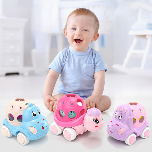 xFFFun pink turtle push car front view for infants
