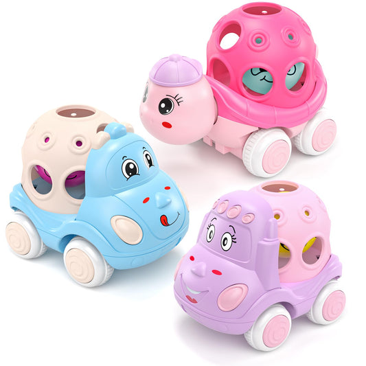 xFFFun pink turtle push car side view for babies 6–18 months