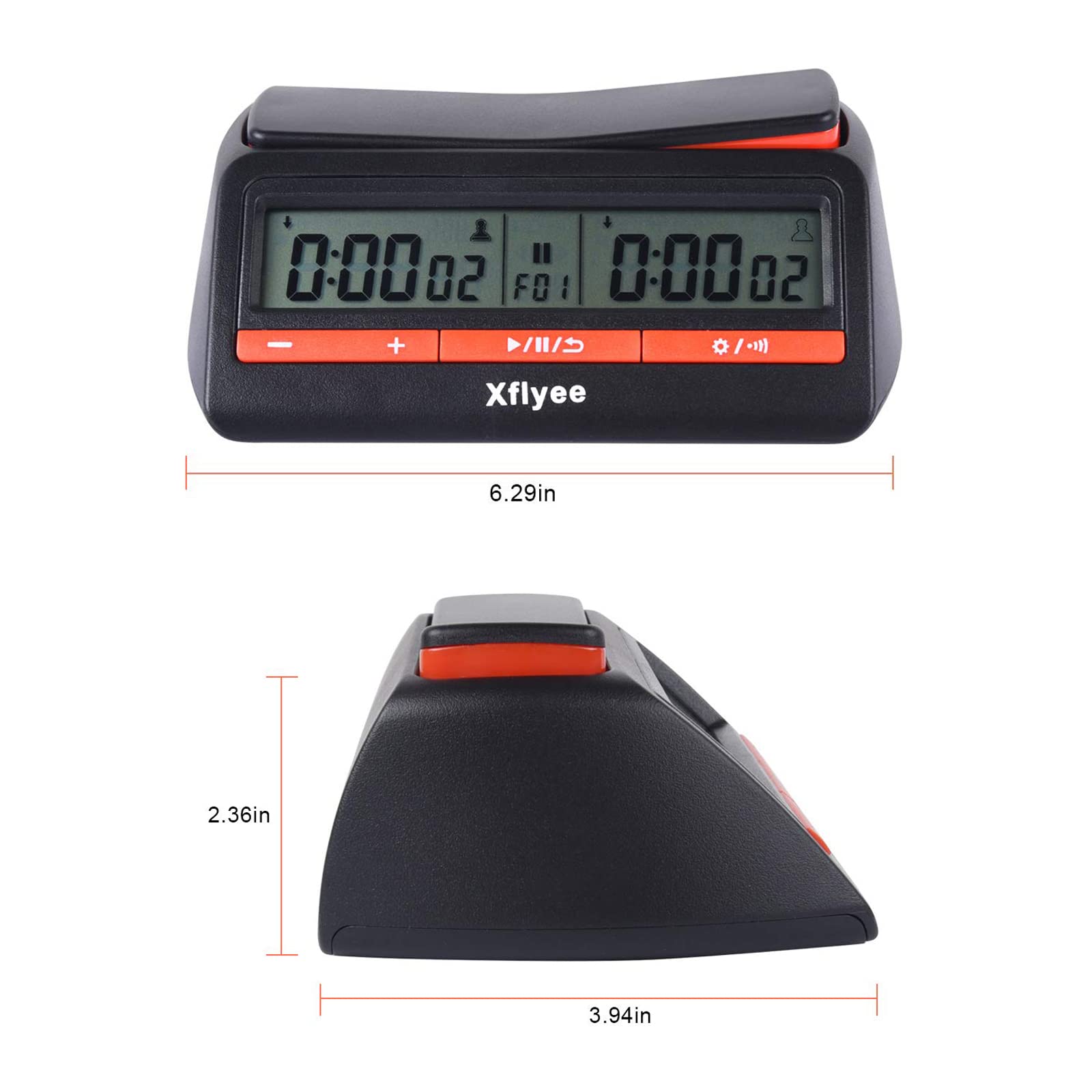 Xflyee Chess Clock delayed countdown view emphasizes precise pacing.