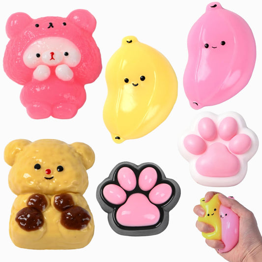 Xgmadiles Taba 6pcs squishy set displaying ultra-soft tactile toys for stress relief.