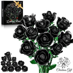 XGSHJ Black Rose Bouquet building set close-up of assembly set for dramatic centerpiece