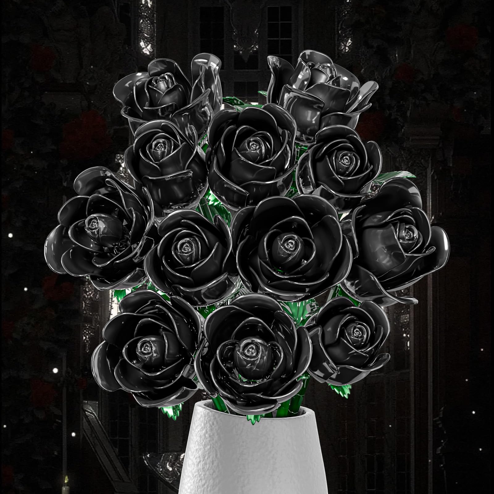 XGSHJ Black Rose Bouquet stem-length customization for vase fit