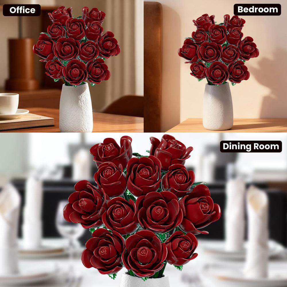 XGSHJ Burgundy Rose Bouquet building set doubles as durable seasonal decor option.