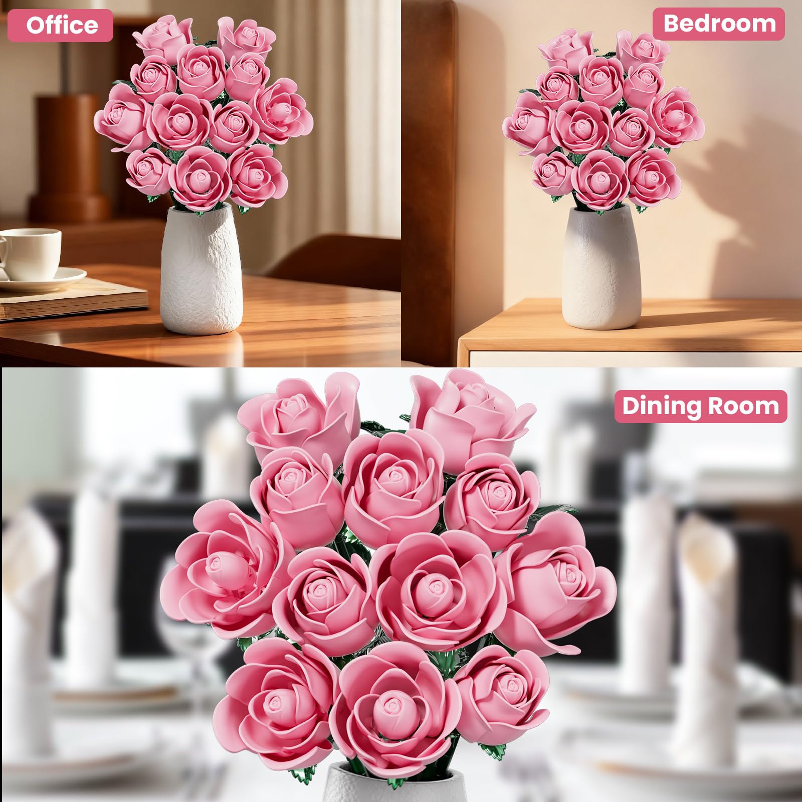 XGSHJ pink rose bouquet made of ABS plastic for durable display