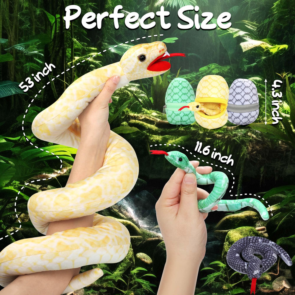 Xhamuon golden snake plush mommy with three babies, vivid and lifelike for imaginative play.
