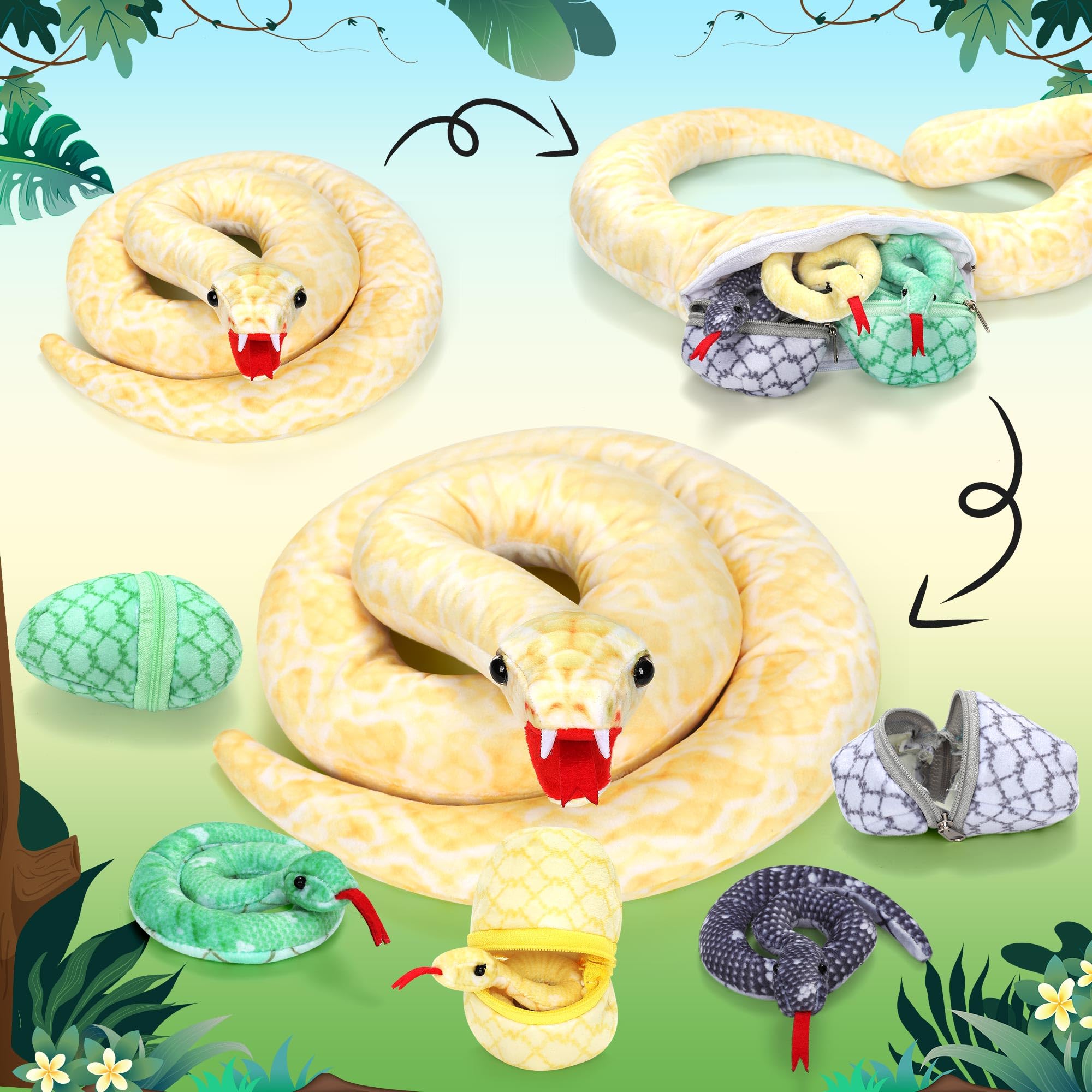 Xhamuon snake plush eggs detail with three eggs for nesting play.