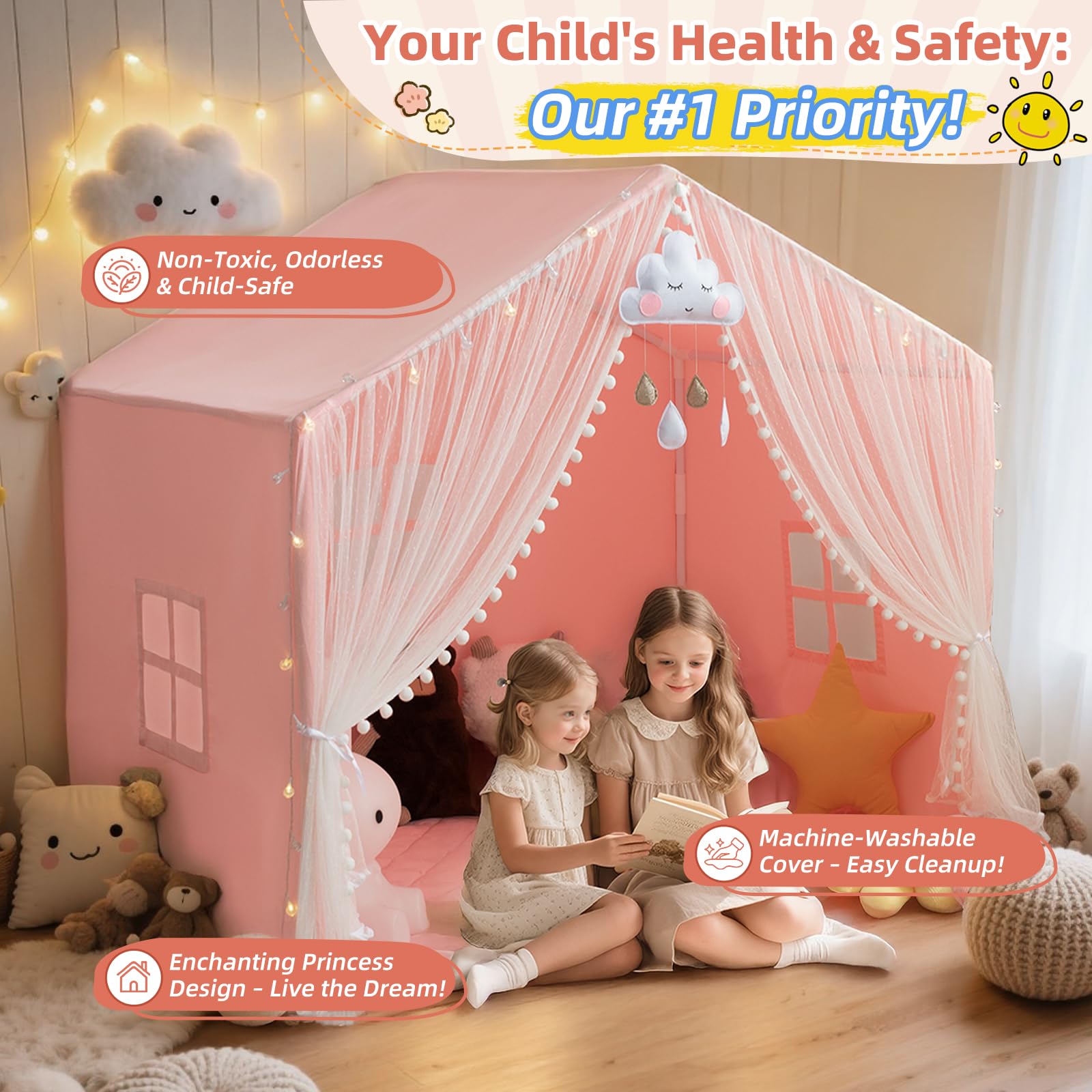 Xiaowantong indoor playhouse features star lights for cozy evenings.