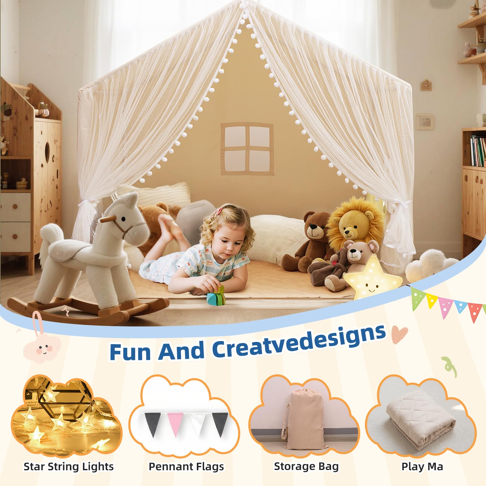 xiaowantong Large Kids Play Tent easy clean design keeps fabrics fresh after daily use.