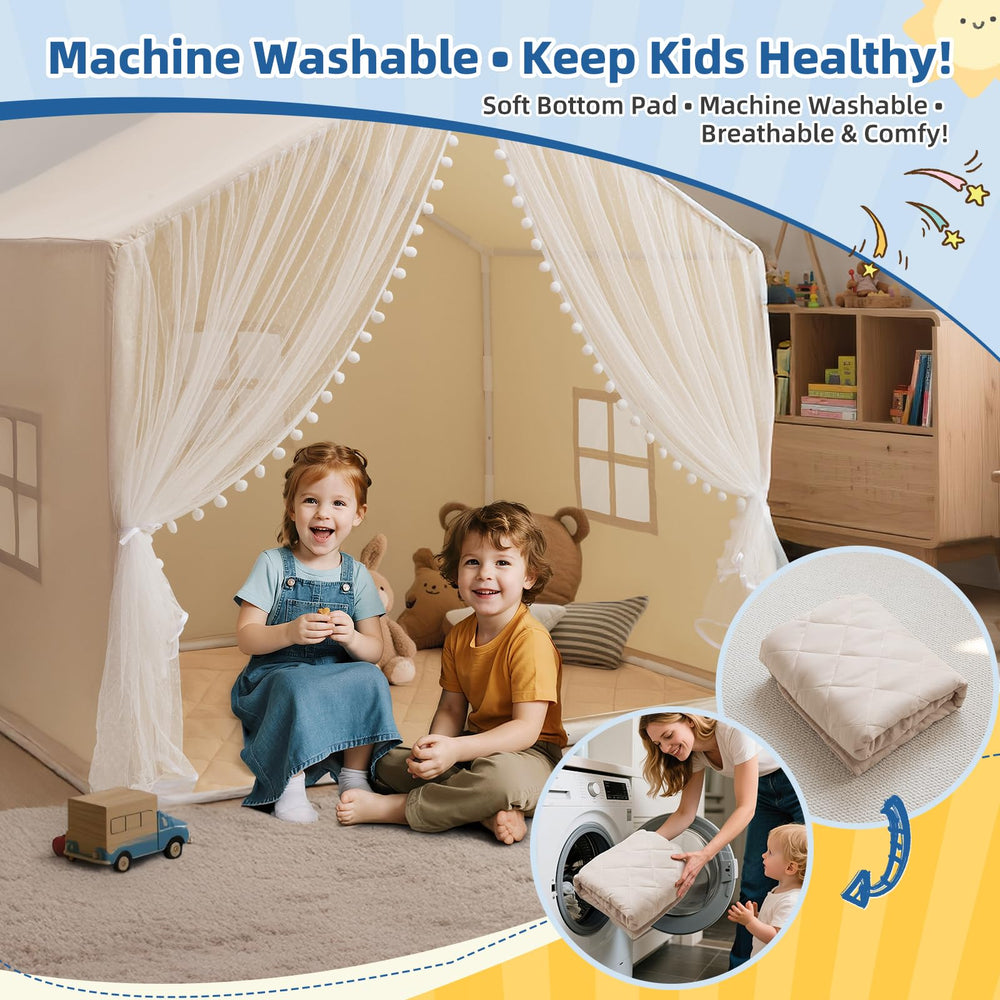 xiaowantong Large Kids Play Tent removable mat stored in the included bag for tidy storage.