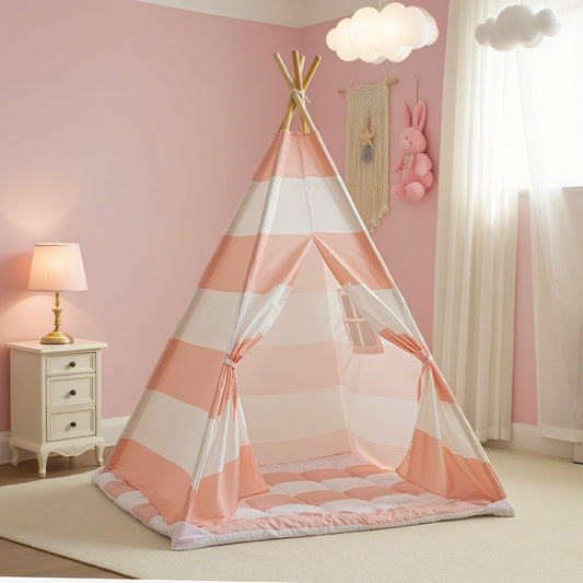 xiaowantong stripe pink teepee tent for kids, ideal indoor play space.