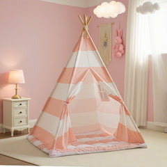 xiaowantong stripe pink teepee tent for kids, ideal indoor play space.