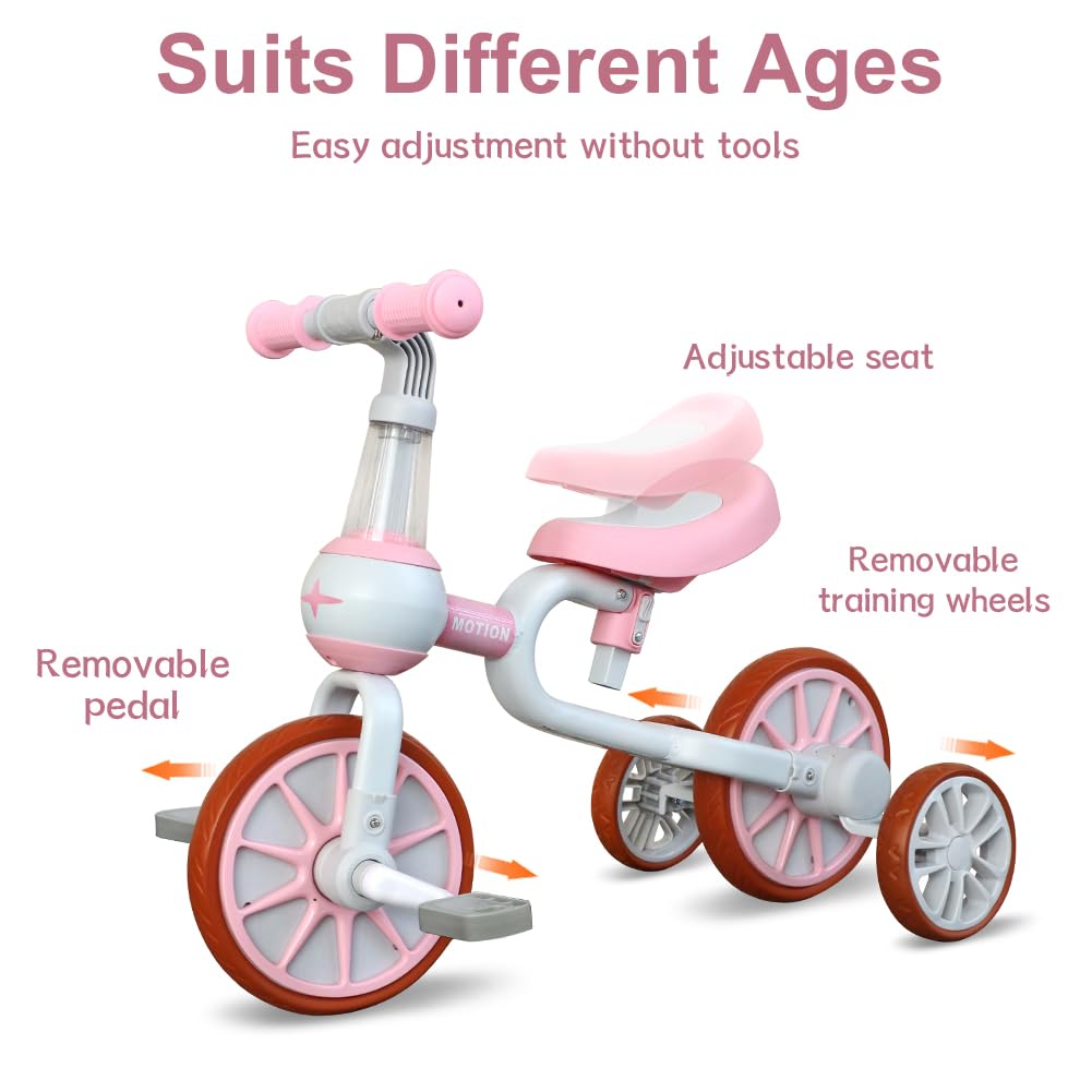 XIAPIA 3 in 1 pink training wheels support toddlers learning with stability