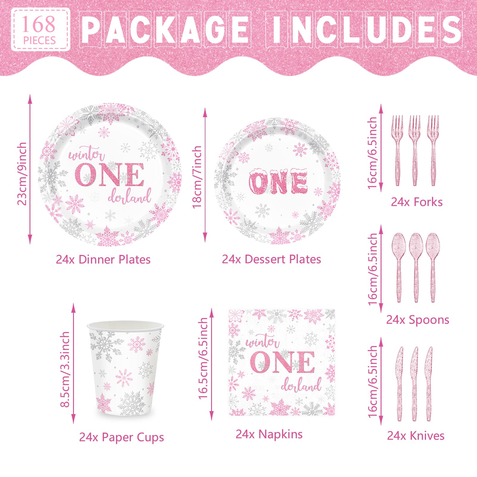 XIENBLOC Winter Onederland 7-inch dessert plates in pink and silver for treats.