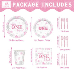 XIENBLOC Winter Onederland 7-inch dessert plates in pink and silver for treats.