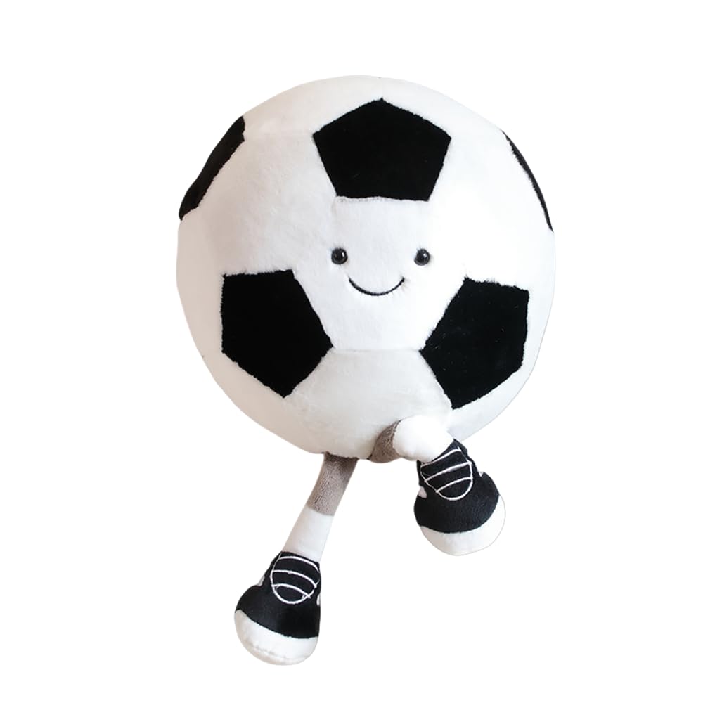 XIGUI 13-inch stuffed soccer ball toy with feet adds playful decor and cuddly comfort.