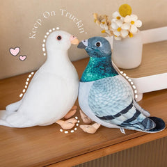XIGUI Pigeon plush toy on living room shelf adds charming decor