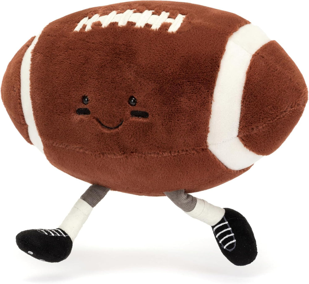 XIGUI rugby ball plush soft-fabric close-up shows cozy texture for gentle play.