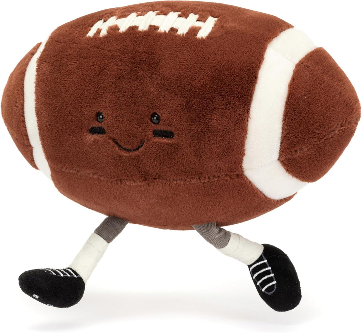 XIGUI rugby ball plush soft-fabric close-up shows cozy texture for gentle play.