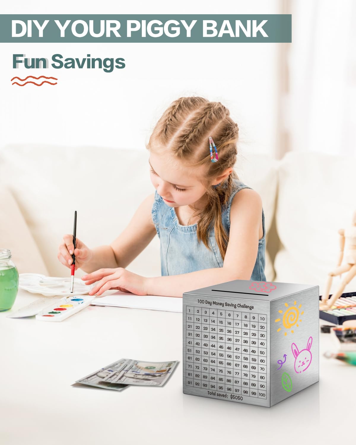 xiheer family-friendly savings box on desk illustrating shared goals