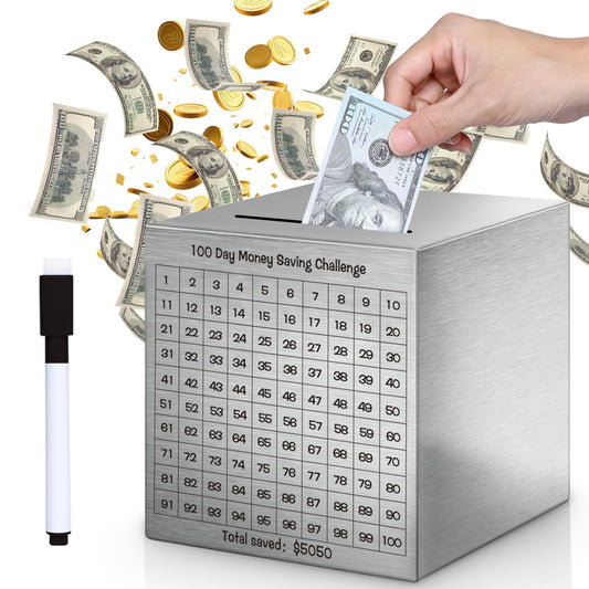 xiheer money saving box on desk with coin slot and progress icons for daily savings