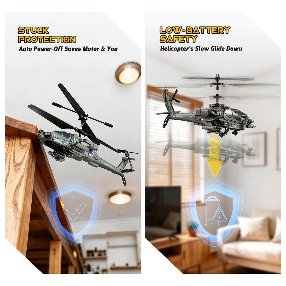 XIKOTEC RC Helicopter LED lights improve visibility during evening indoor flights.