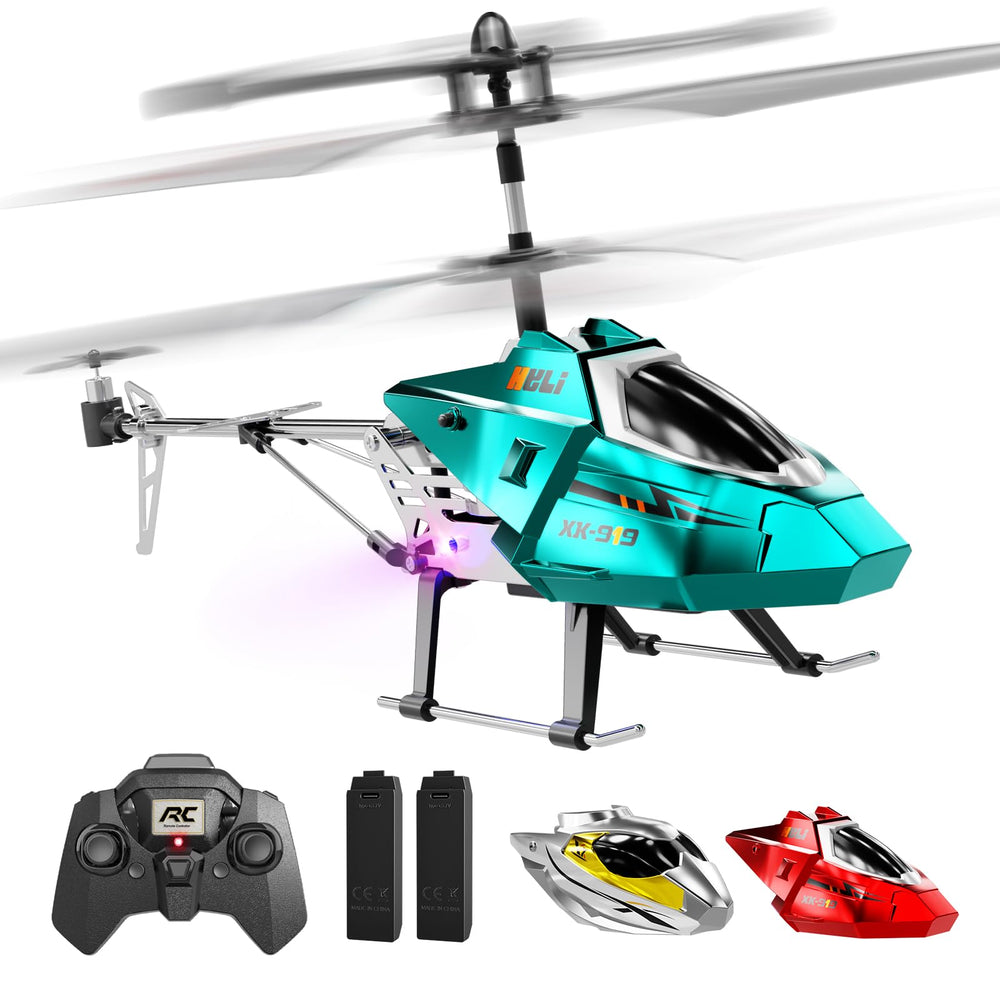 XIKOTEC RC helicopter front view showing rugged frame for durable indoor play.