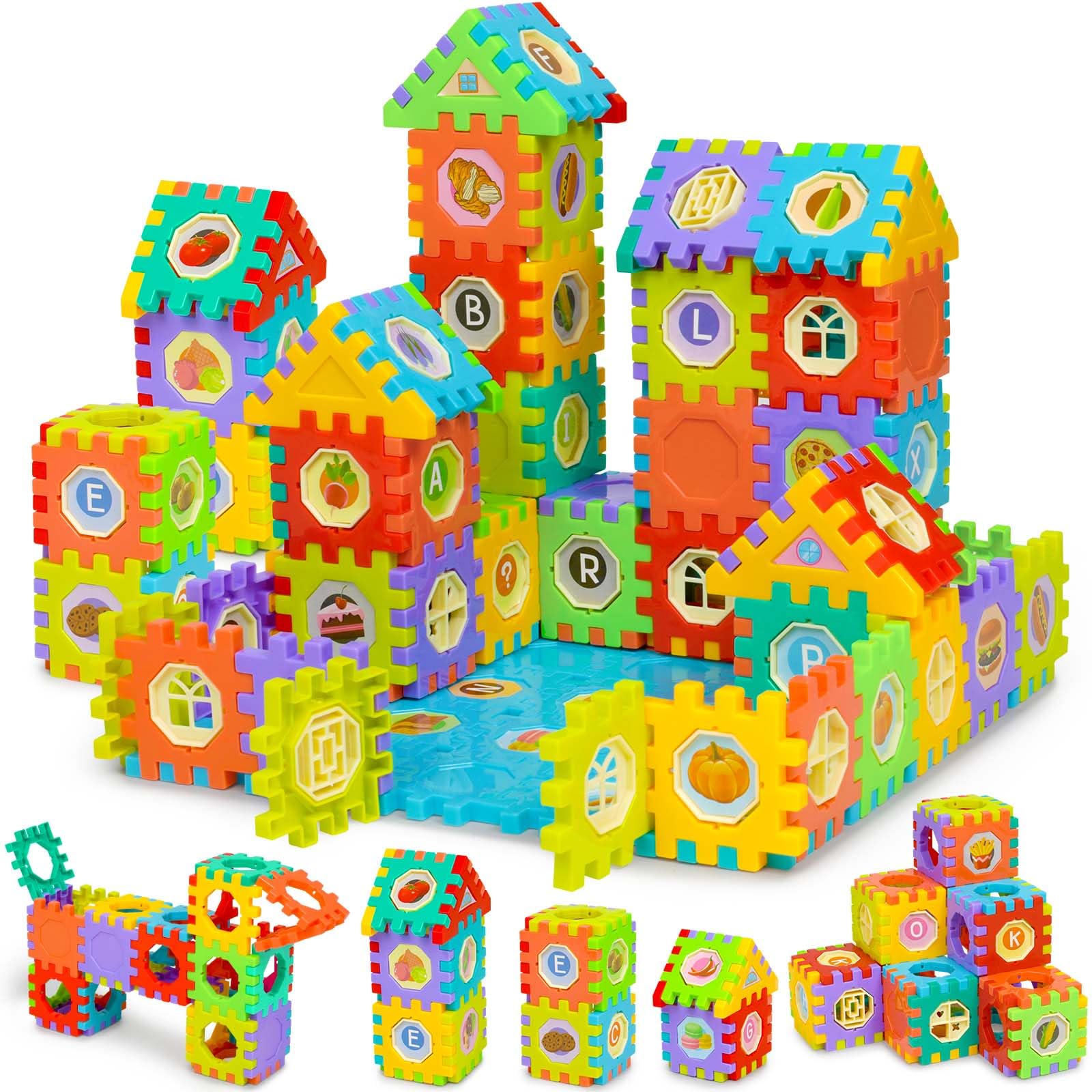 Ximoeo 181-piece waffle blocks set for creative building at home.