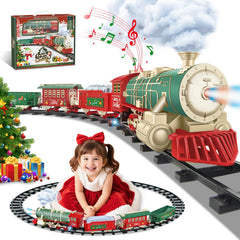 XINGYING Christmas train steam locomotive with lights for magical tree decor.
