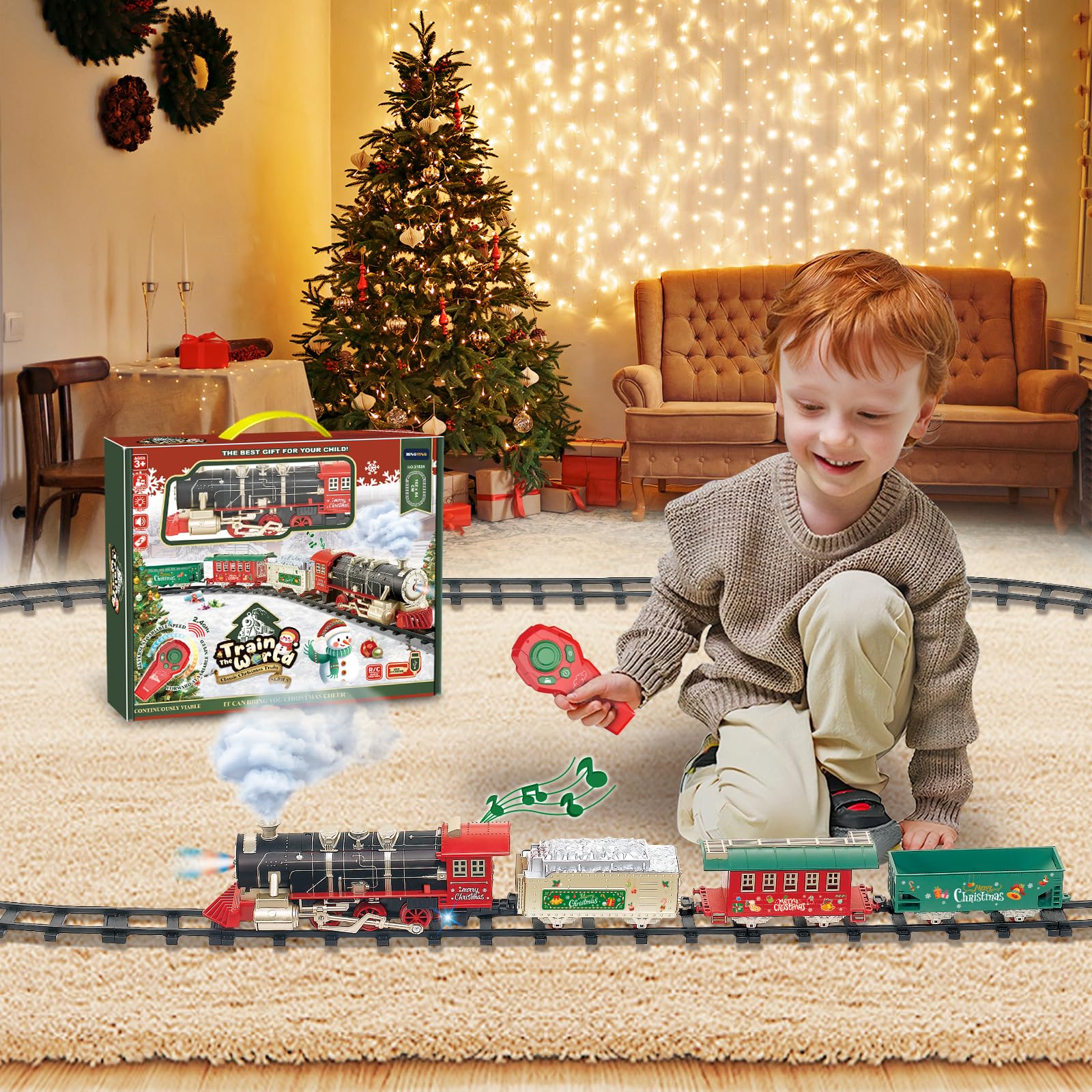 XINGYING Christmas Train displayed under the tree for family fun