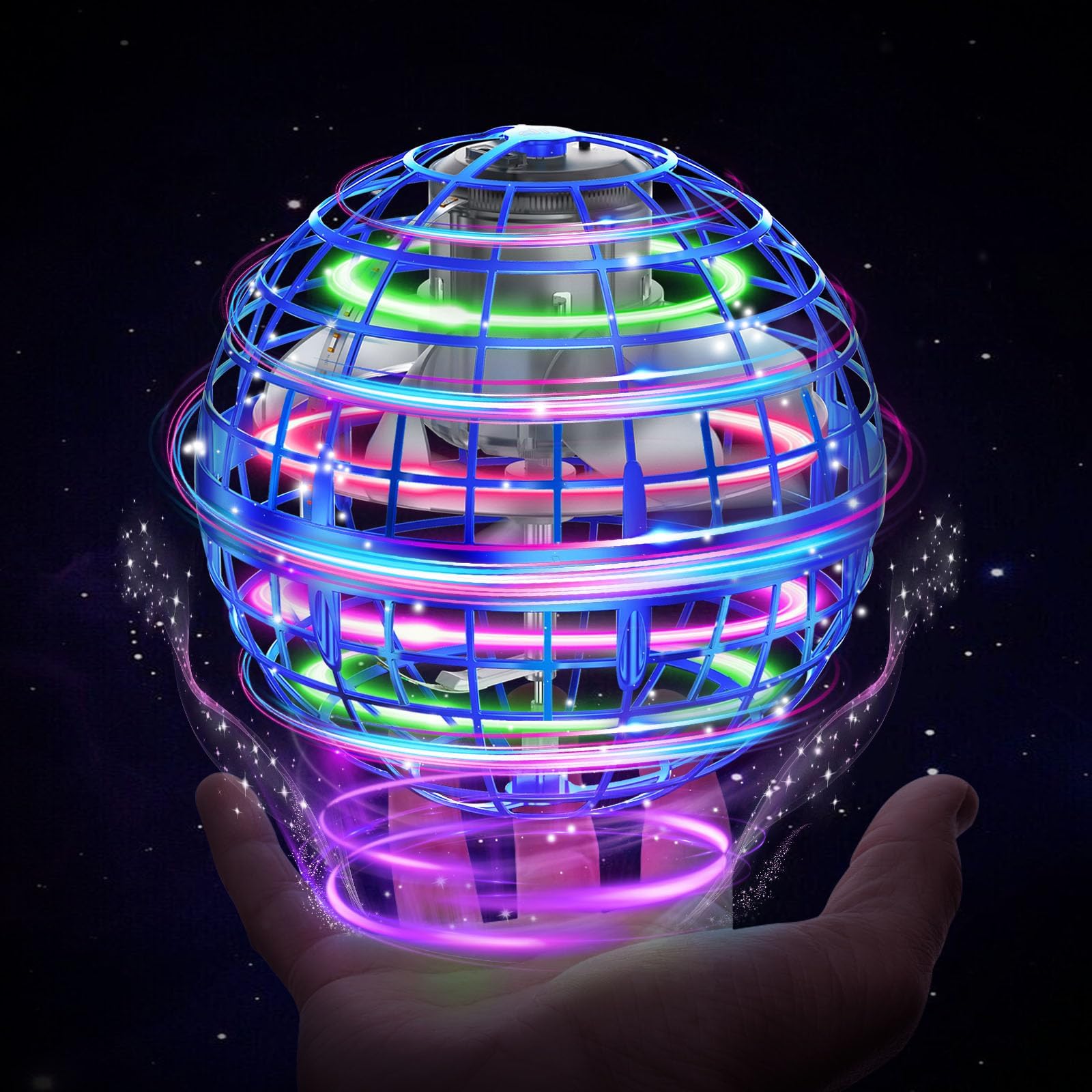 XINHOME flying ball orb toy in blue front view for easy indoor play.