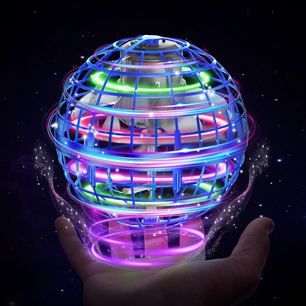 XINHOME flying ball orb toy in blue front view for easy indoor play.