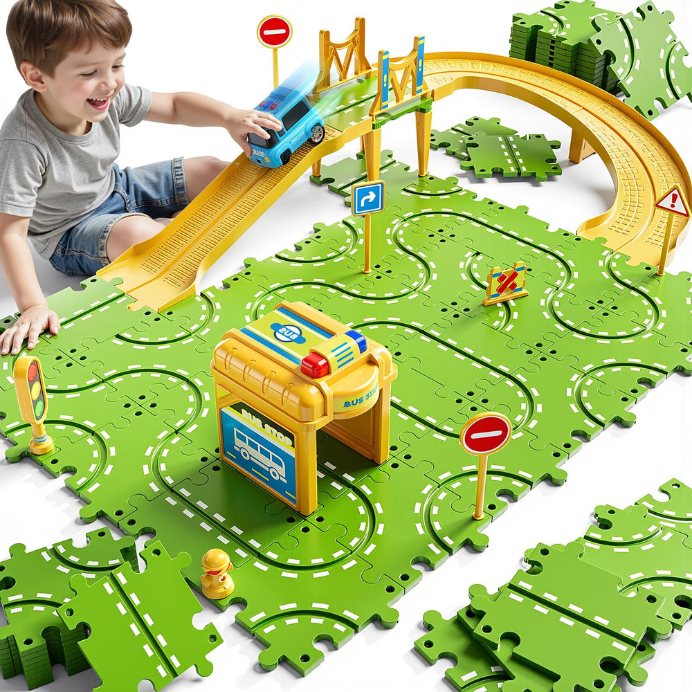 XINNOVEL 2-tier bridge setup aids imaginative racing and fine motor play.