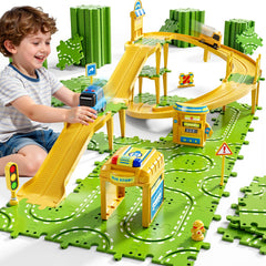 XINNOVEL 3-tier puzzle race car track assembly for imaginative play.