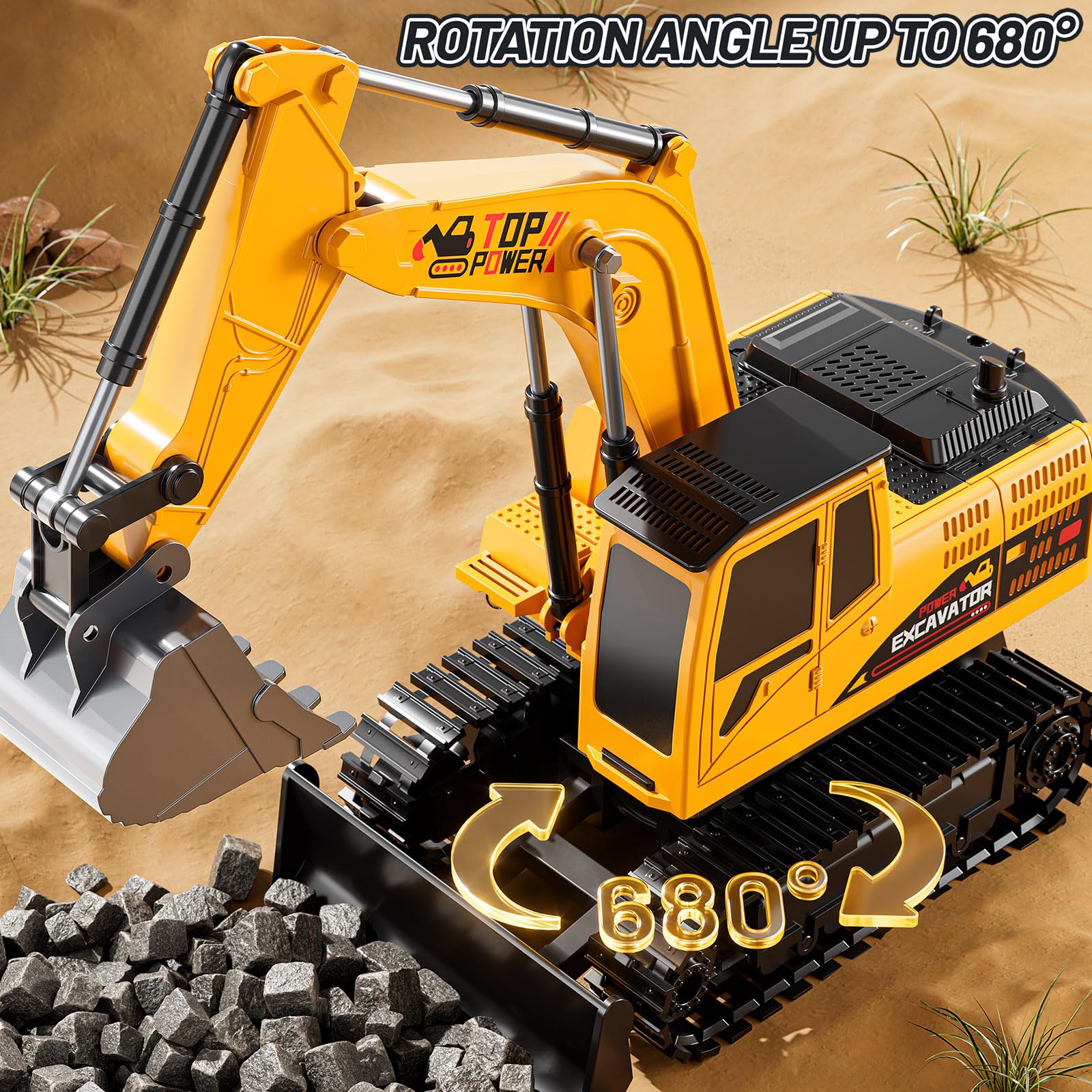 XINNOVEL RC excavator includes two rechargeable batteries for longer adventures.
