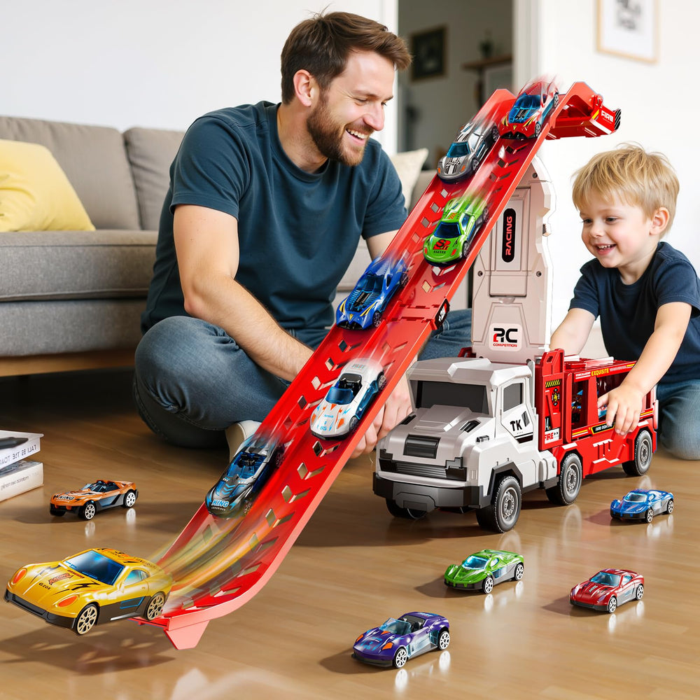 XINNOVEL foldable track 2-lane enables side-by-side racing fun for kids.