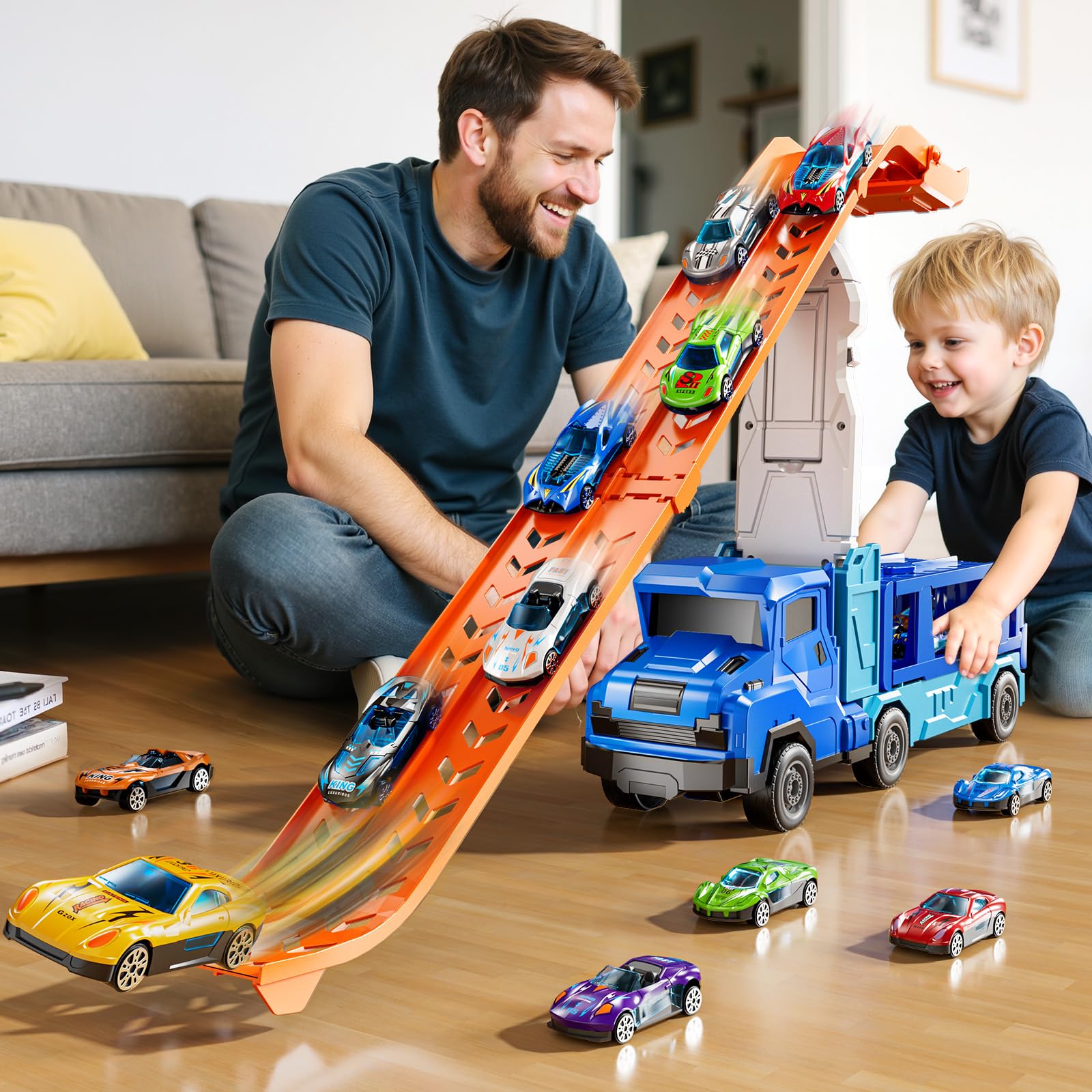 XINNOVEL Foldable Track Setup in action for two-player competition.