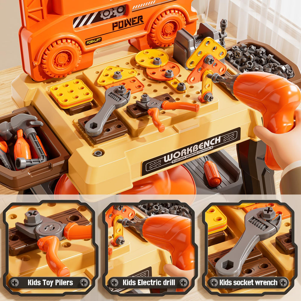 XINNOVEL Large Storage Workbench image highlighting built-in organization for tidy play.