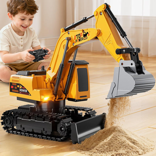 XINNOVEL remote control excavator digs sand for engaging outdoor play.