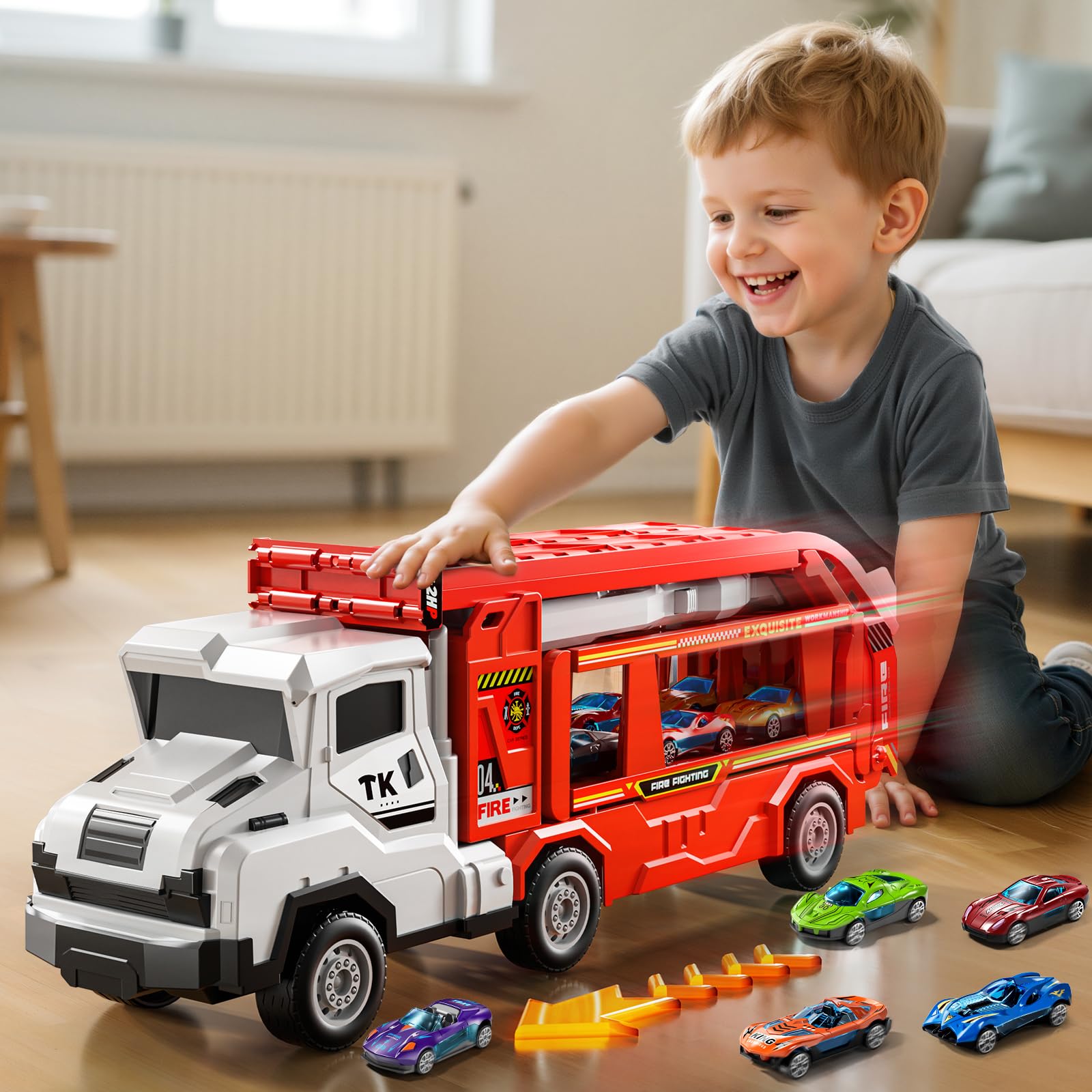 XINNOVEL storage compartment car-truck keeps small cars neatly organized after play.