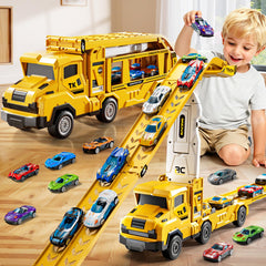 XINNOVEL transform truck with 12 die-cast cars for immersive racing.