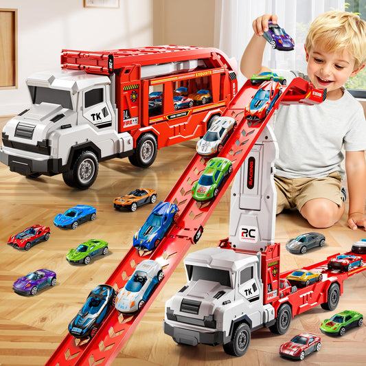 XINNOVEL transporter truck toy set showcases durable, portable play in action.