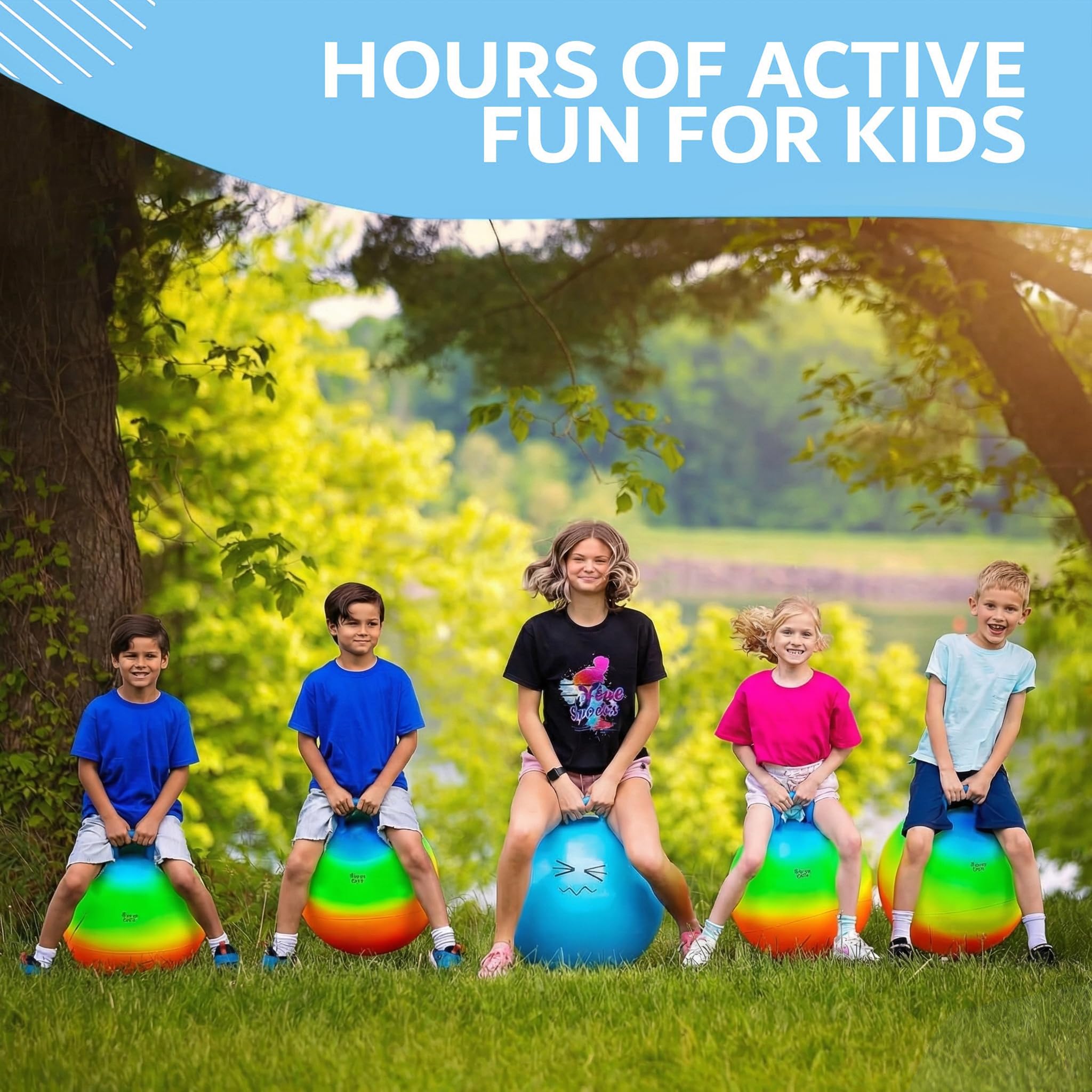 Xino Sports hopping ball blue 22-inch with handle suitable for all ages.
