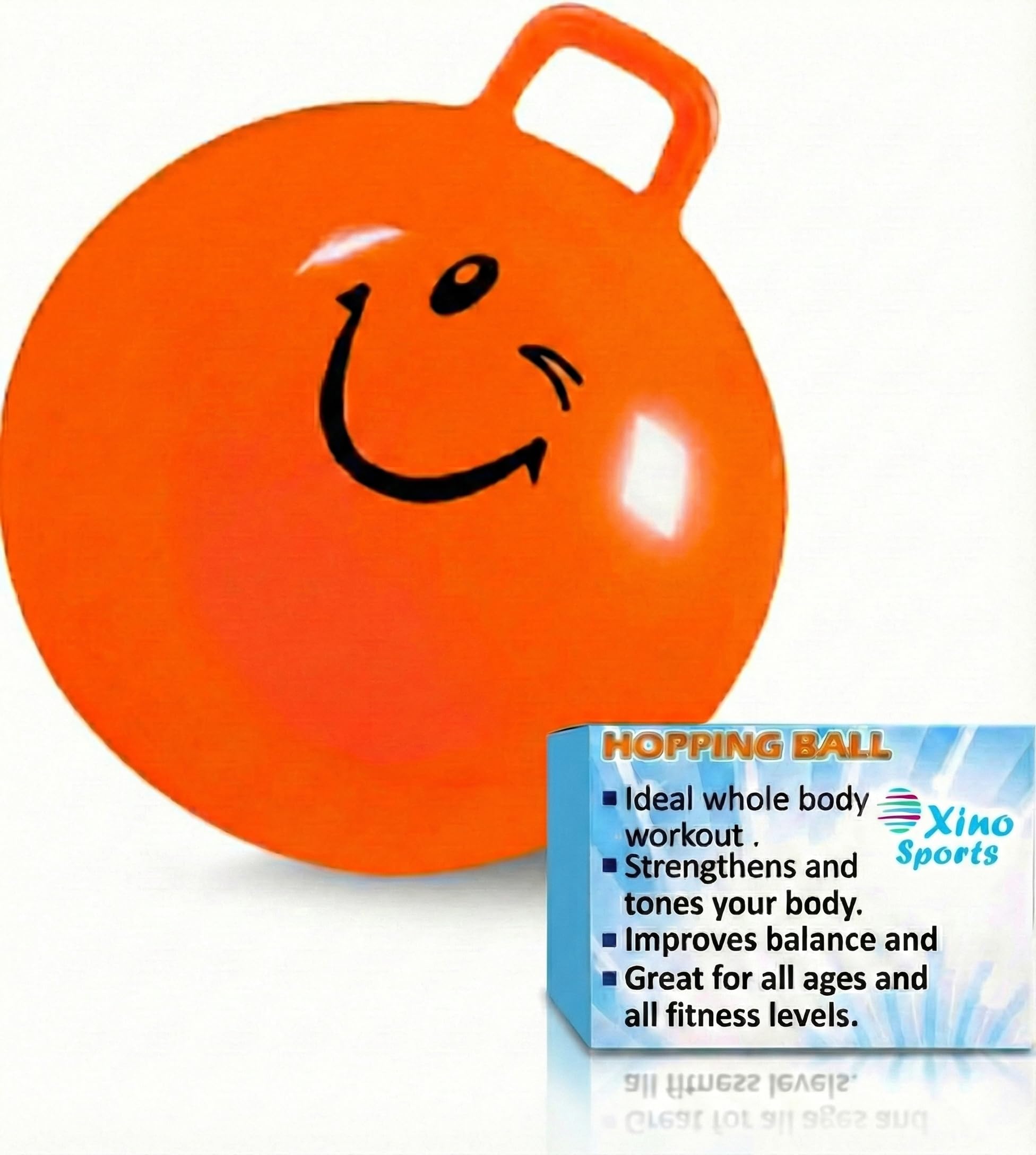 Xino Sports hopping ball orange 22-inch with handle for stable jumping fun.