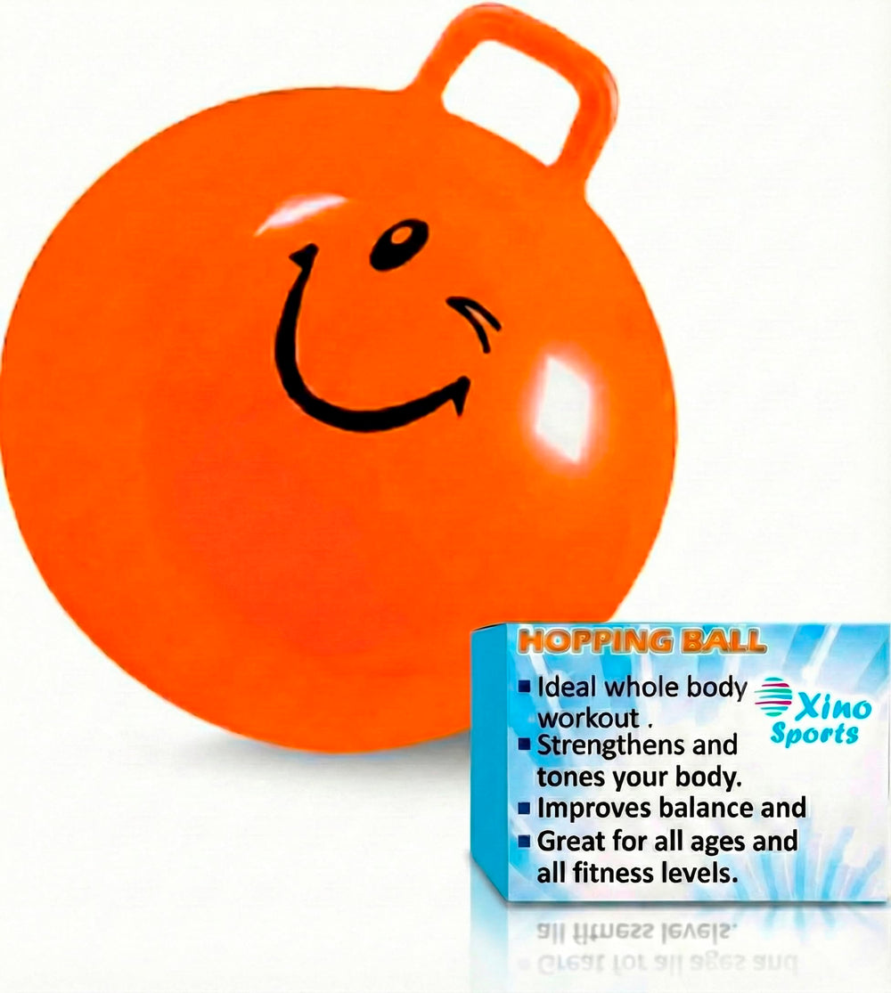 Xino Sports hopping ball orange 22-inch with handle for stable jumping fun.