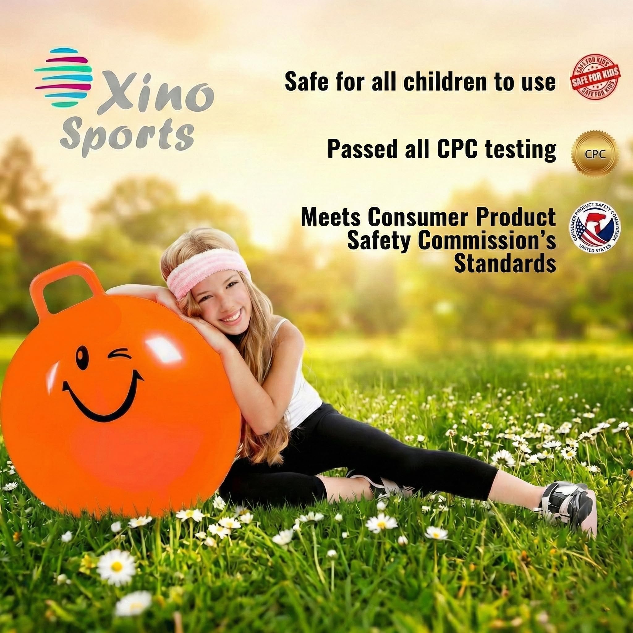 Xino Sports hopping ball safety materials marked phthalate-free and durable.